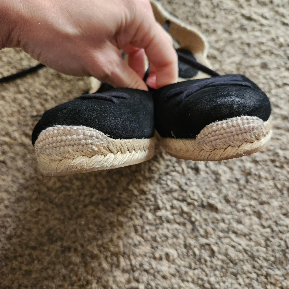 Free People Black Espadrille Wedge Sandals with Natural Rope Heel